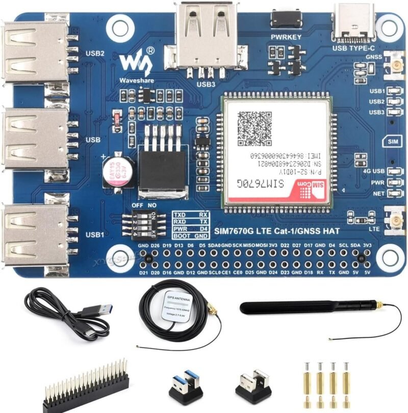Waveshare SIM7670G LTE Cat-1 GNSS HAT for Raspberry Pi 5