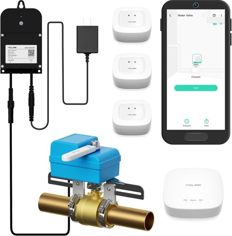 YoLink water shutoff kit with valve controller, EVO, 3 leak sensors and hub