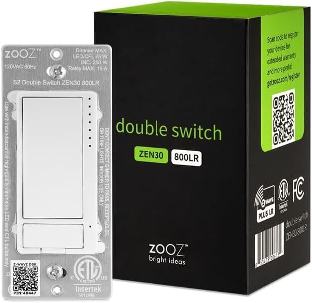Zooz ZEN30 800LR Z-Wave double switch for fan and light