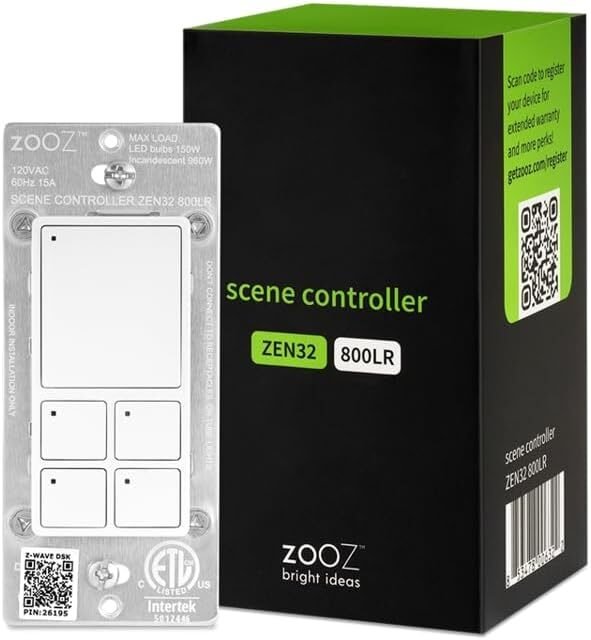 Zooz ZEN32 800LR Z-Wave scene controller switch with four scene buttons