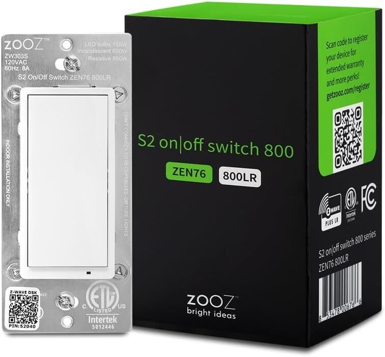 Zooz ZEN76 800LR Z-Wave Long Range S2 on/off light switch